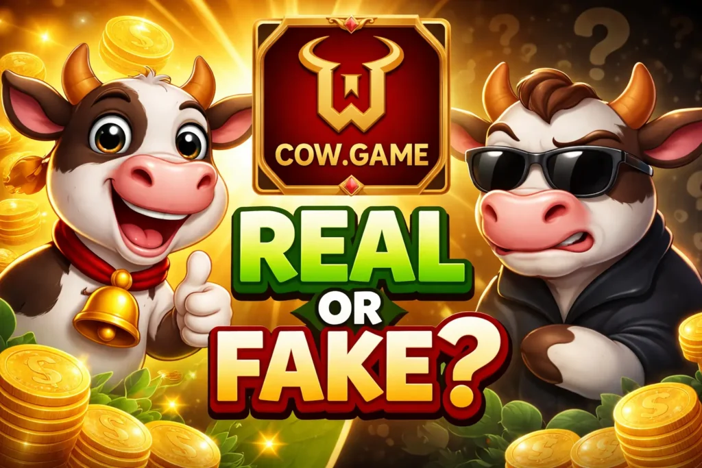 Cow Game real hai ya fake image showing real vs fake comparison, app review and bonus truth